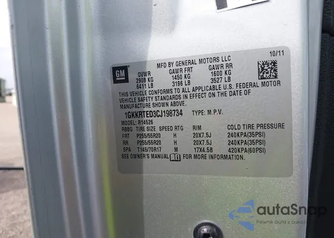 2012 GMC Acadia Denali from USA, damaged, VIN 1GKKRTED3CJ198734